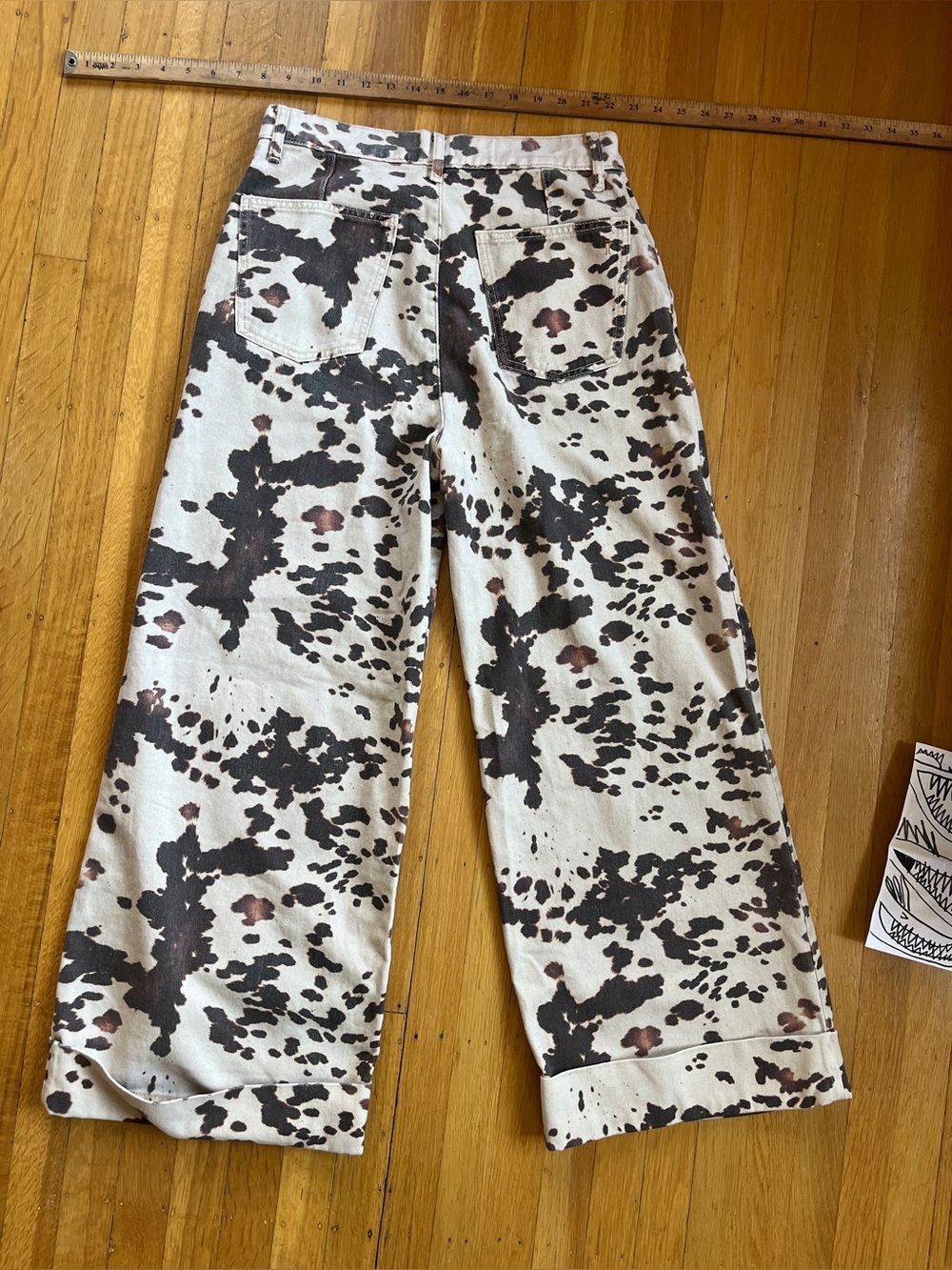 Pilcro wide leg animal splatter print brown cream jeans pleated JNCO 27 4 Y2K - Picture 12 of 13